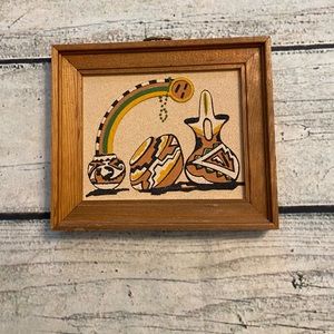 Vintage pottery sand neutral colors small art work frame.